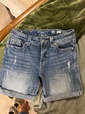 Miss Me Faded Blue Distressed Rolled Hem Denim Shorts